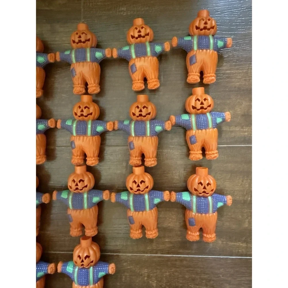 Halloween Blow Mold Plastic Pumpkin Scarecrow String Lights Lot Of 20 Vintage